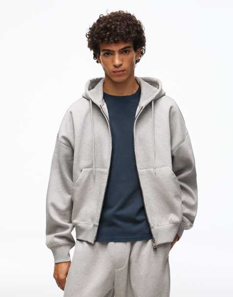 Bershka Boxy-Kapuzenpullover mit Reißverschluss in Hellgrau - view 1
