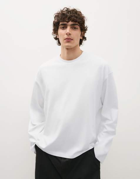 Bershka Boxy Langarm-T-Shirt in Weiß - view 1