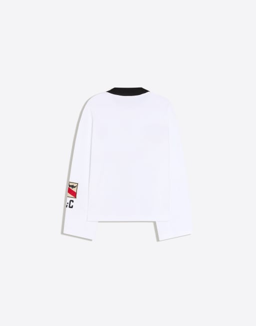 Bershka boxy langærmet poloskjorte i hvid, 6 af 6