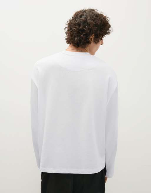 Bershka boxy langærmet T-shirt i hvid, 4 af 5