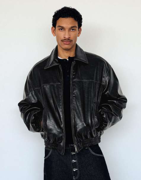 Bershka Boxy leather effect jacke in black - view 1