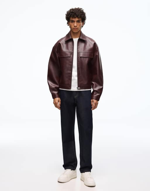 Bershka Boxy leather effect jacket in black, 2 of 5