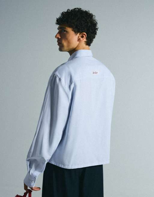 Bershka Boxy long sleeve shirt in light blue, 3 of 5