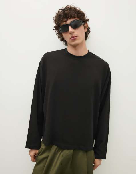 Bershka Boxy long sleeve t-shirt in black - view 1