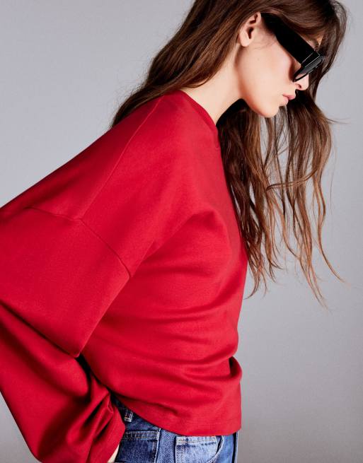 Bershka boxy long sleeve t-shirt in red, 4 of 6
