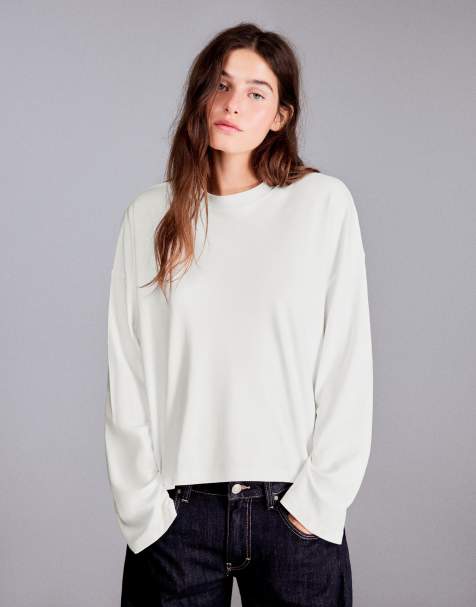 Bershka boxy long sleeve t-shirt in white - view 1