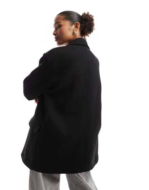 Bershka boxy oversized tailored coat in black