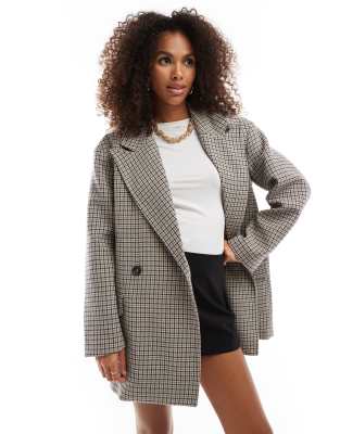 Bershka Boxy Oversized Tailored Coat In Brown Check