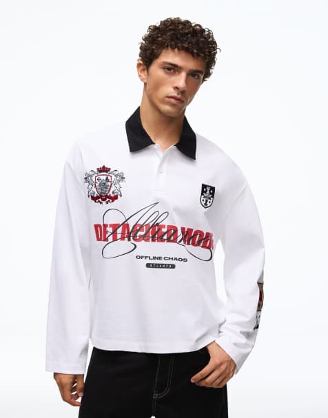 Bershka boxy poloshirt met lange mouwen in wit - view 1