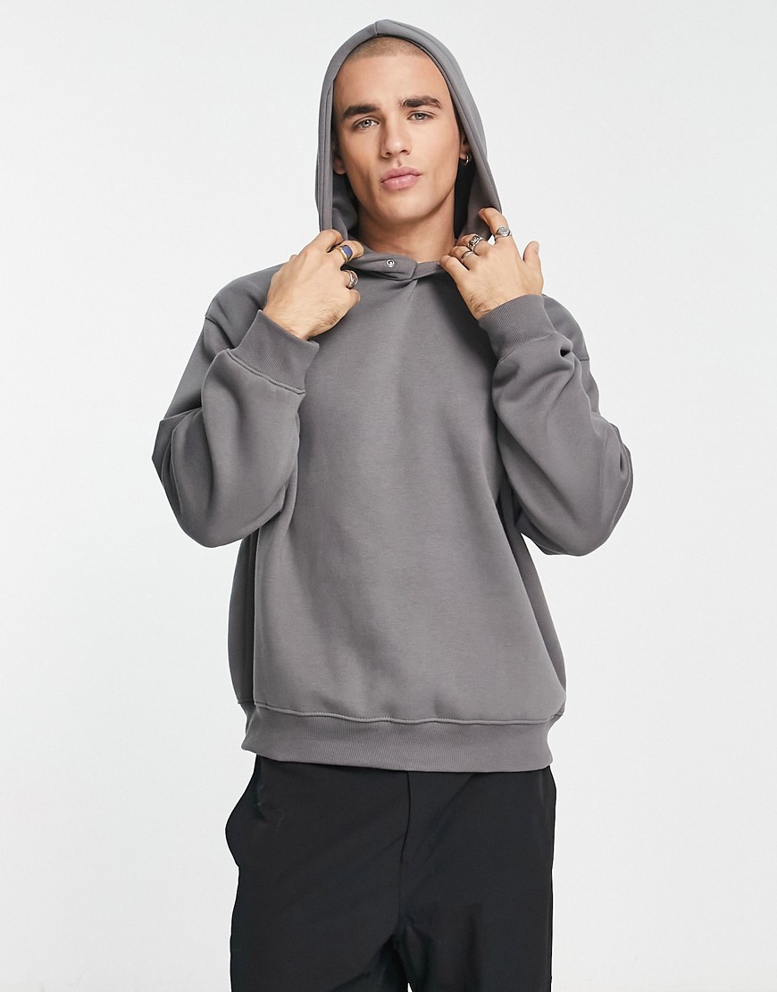 Bershka boxy premium hoodie in charcoal-Gray