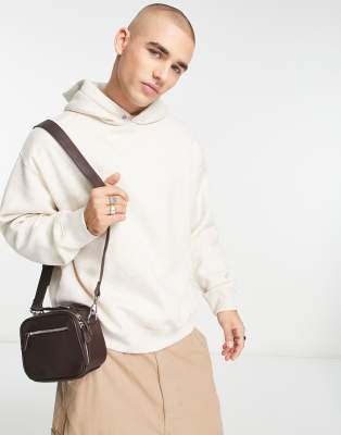 Bershka Boxy Premium Hoodie In Cream-gray