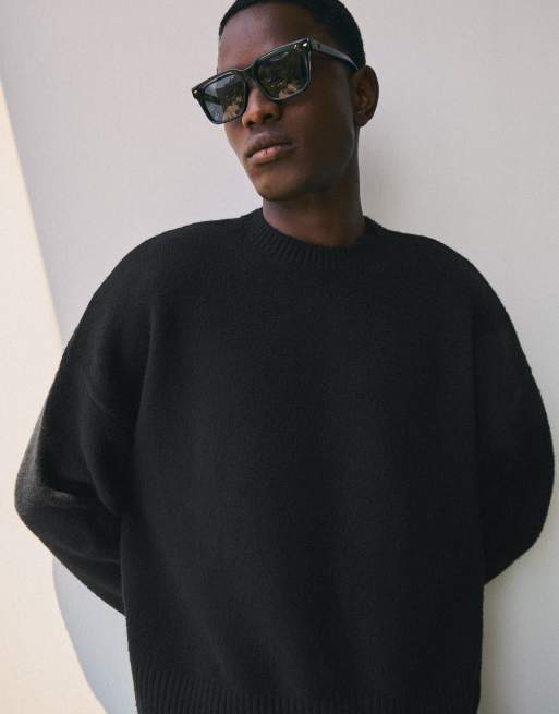 Bershka Boxy round neck jumper in black, 5 of 6