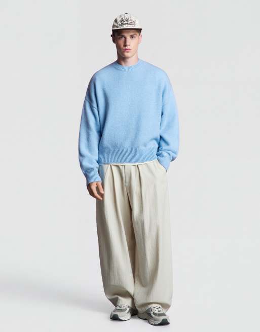 Bershka Boxy round neck jumper in light blue, 2 of 5