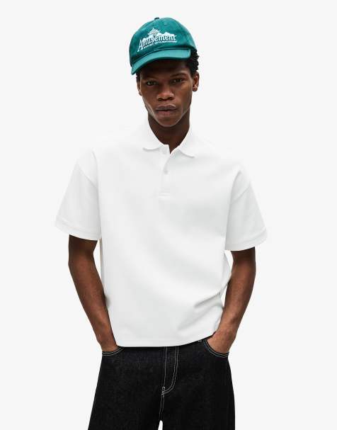 Bershka Boxy short-sleeve polo shirt in white - view 1