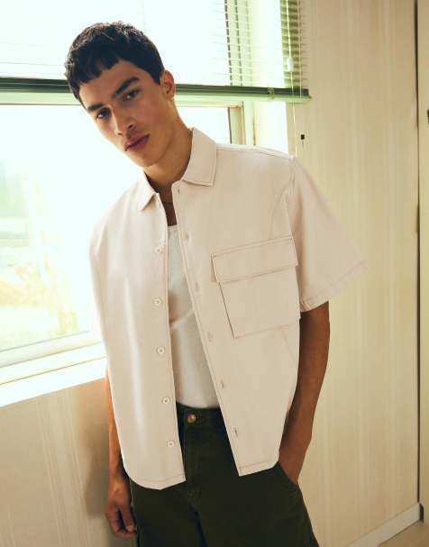 Bershka Boxy short sleeve shirt in beige - view 1