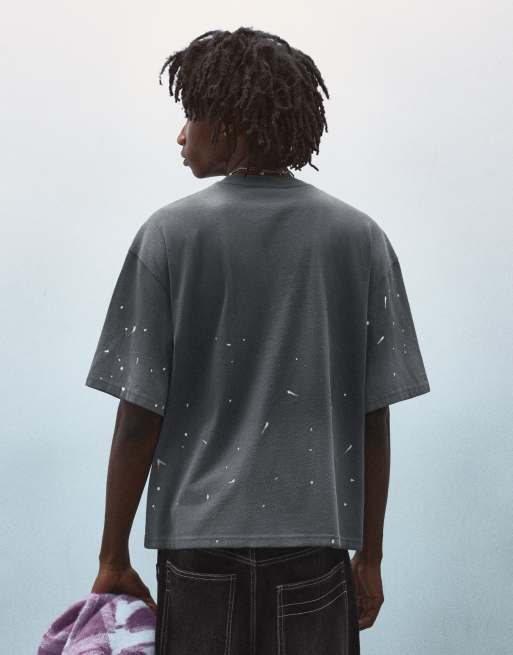 Bershka Boxy short sleeve washed-effect t-shirt in grey, 4 of 6