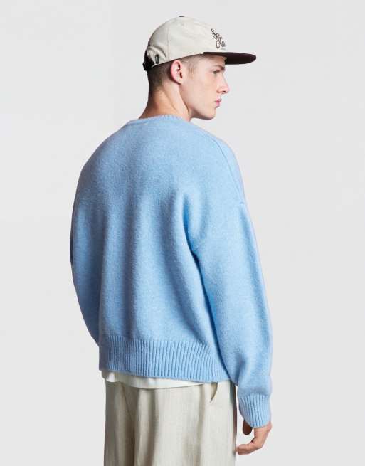Bershka boxy striktrøje med rund hals i lyseblå, 4 af 5