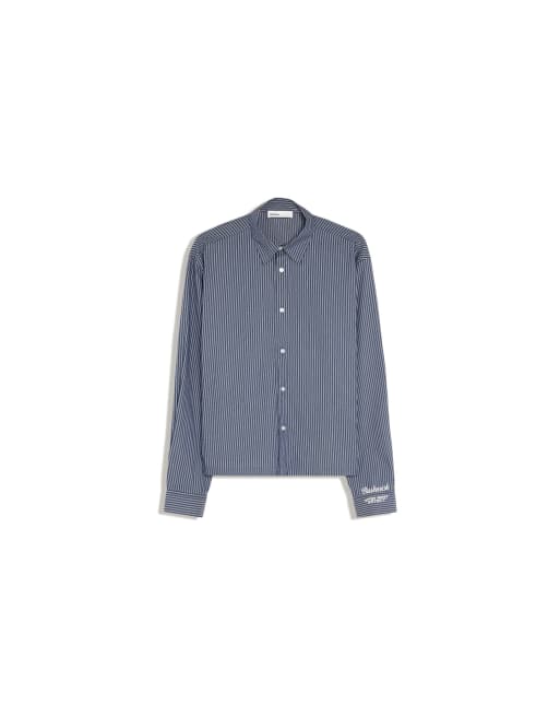 Bershka Boxy stripe long sleeve shirt in blue, 6 of 6
