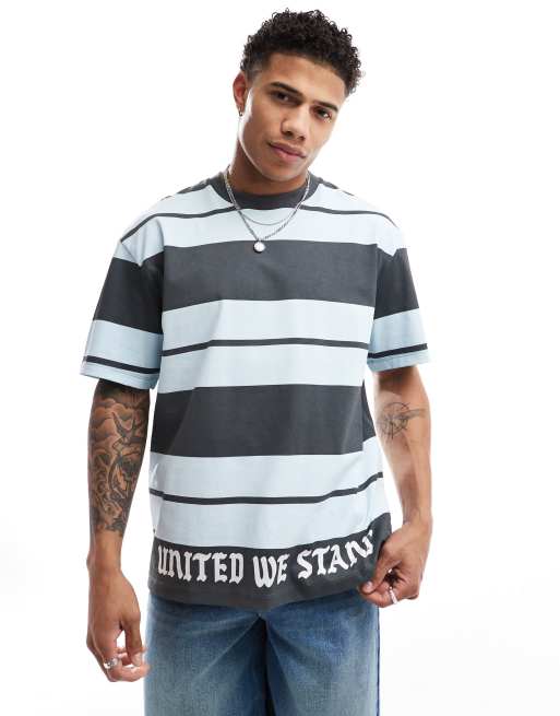 Bershka boxy striped t-shirt in blue