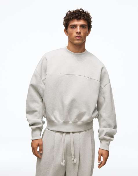Bershka boxy sweatshirt med rund hals i lysegrå - view 1