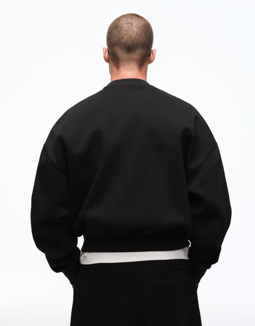 Bershka boxy sweatshirt med rund hals i sort, 6 af 7