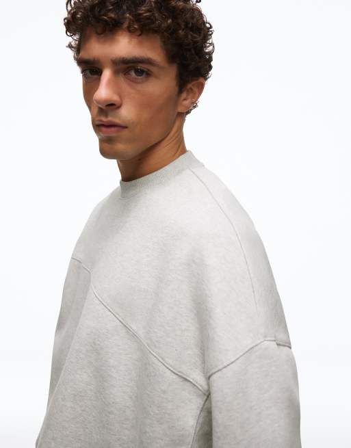 Bershka Boxy-Sweatshirt mit Rundhalsausschnitt in Hellgrau, 2 von 5