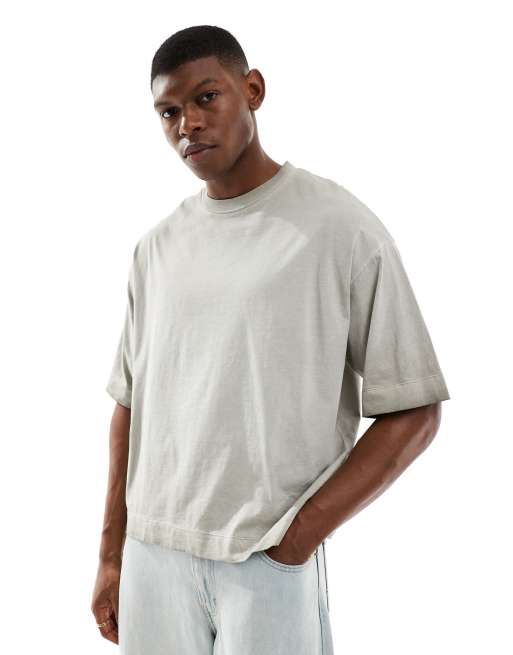 Bershka - Boxy T-shirt in grijs met wassing