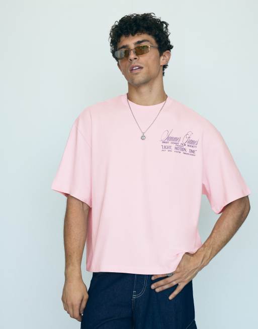 Bershka boxy T-shirt med korte ærmer og print i pink, 2 af 4