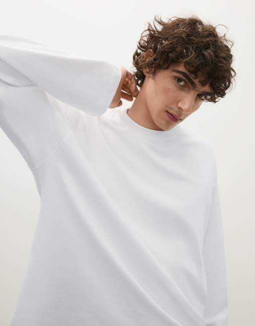 Bershka boxy T-shirt met lange mouwen in wit, 3 van 5