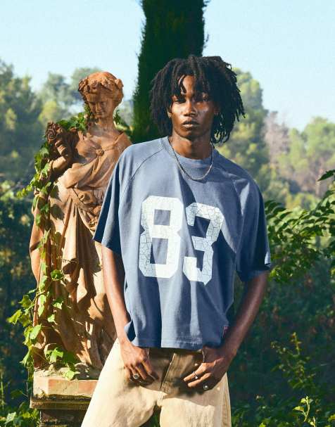 Bershka boxy T-shirt met print in blauw - view 1