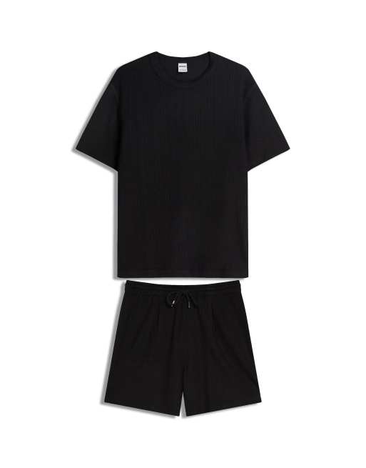 Bershka boxy T-shirt- og shortsæt i sort, 3 af 4