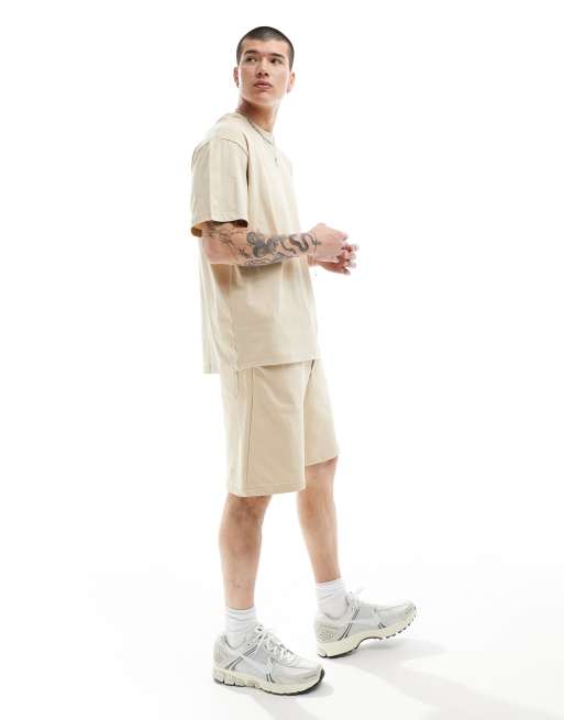  Bershka boxy t-shirt & short set in beige