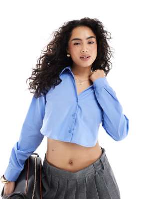 Bershka Boxy Tie Back Shirt In Blue