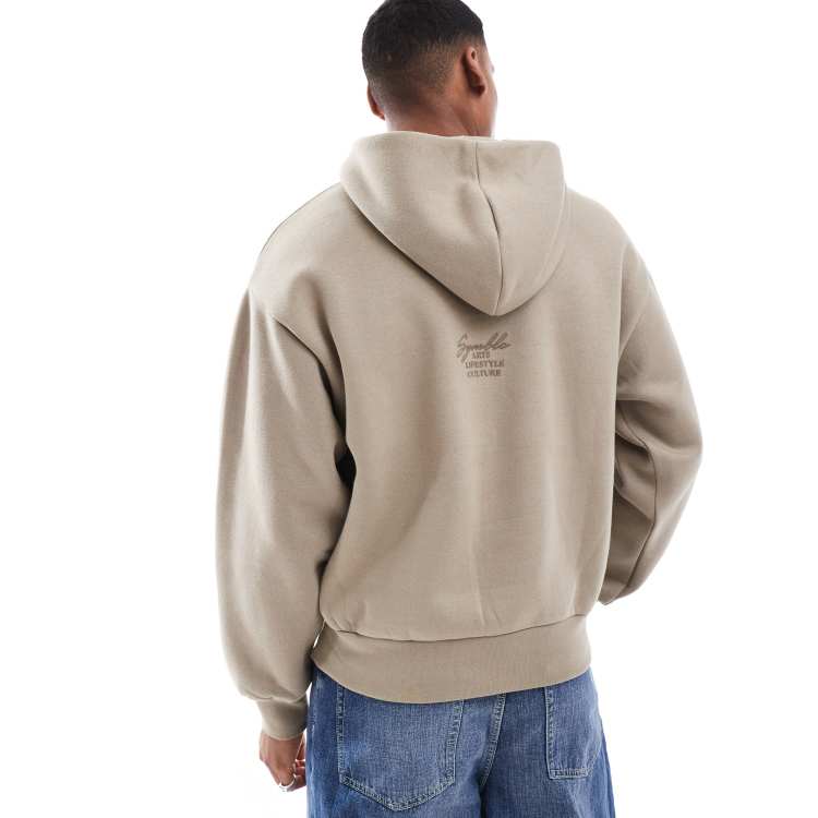 Bershka boxy tonal back print hoodie in beige | ASOS