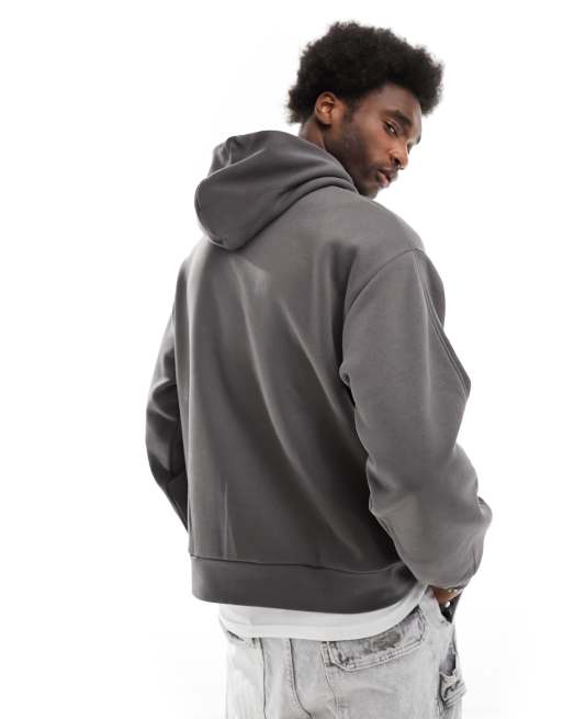 Bershka boxy tonal print hoodie in charcoal