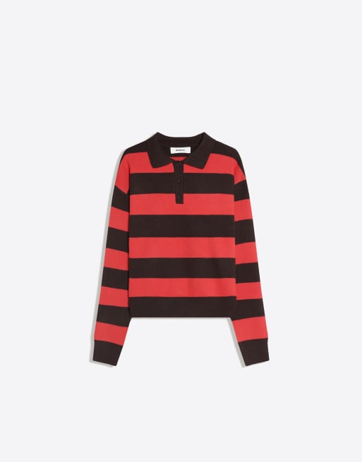 Bershka boxy trui met knoopsluiting en polokraag in bruin, 5 van 5