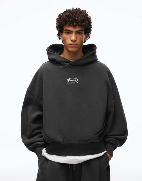 Bershka Boxy washed hoodie in black - view 1