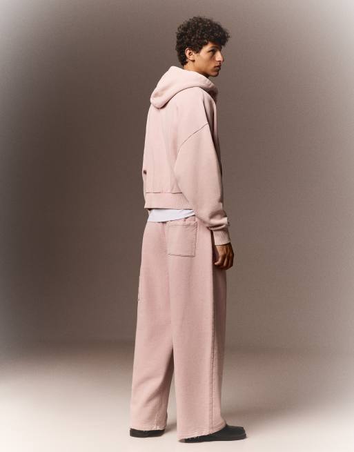 Bershka Boxy washed zip-through hoodie in pink, 4 of 4