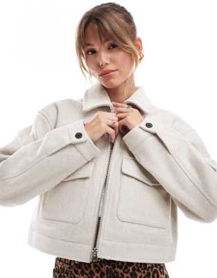 boxy wool jacket in sand-Neutral