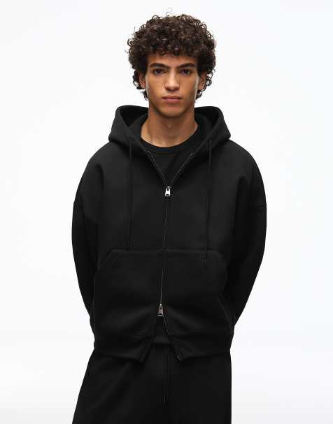 Bershka Boxy zip-up hoodie in black - view 1