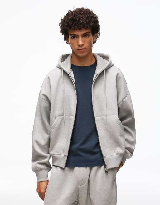 Bershka Boxy zip-up hoodie in light grey, 5 of 7