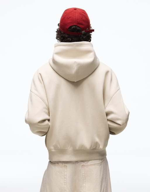 Bershka Boxy zip-up hoodie in sand, 7 of 7