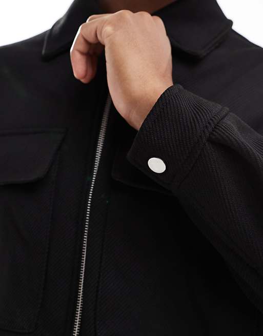 Bershka boxy zip up jacket in black | ASOS Bershka boxy zip up jacket in black | ASOS
