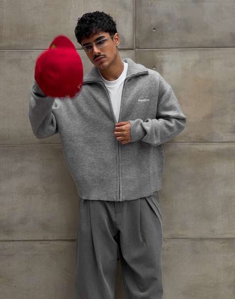 Bershka Boxy zip-up knit jacket in grey - view 1