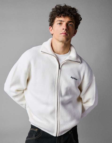 Bershka Boxy zip-up knit jacket in white - view 1