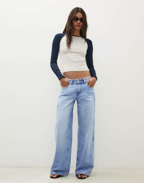 Bershka boyfriend jeans met sterrenprint in lichtblauw - view 1
