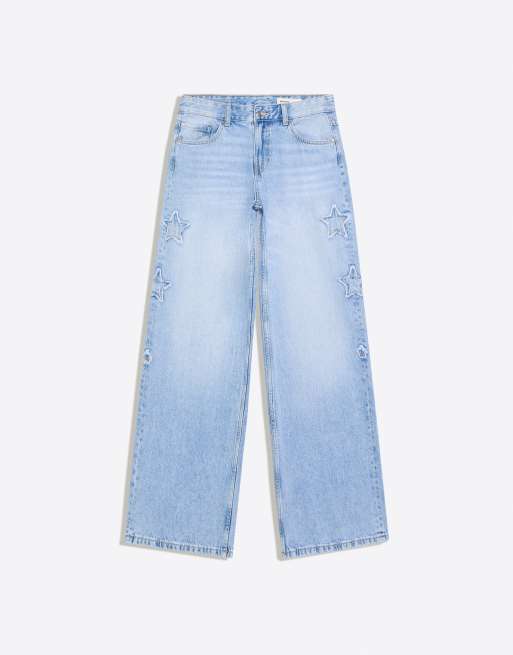 Bershka boyfriend jeans met sterrenprint in lichtblauw, 5 van 6