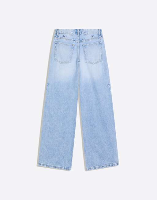 Bershka boyfriend jeans met sterrenprint in lichtblauw, 6 van 6