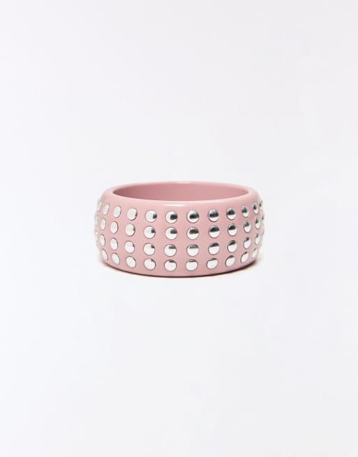 Bershka - Bracelet clouté large - Rose, 3 de 4