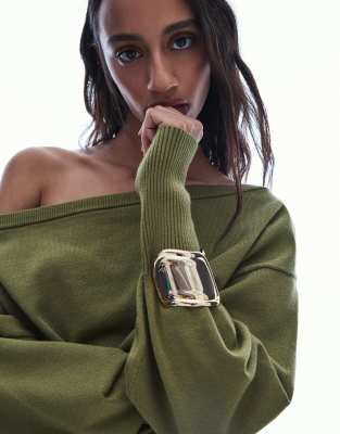 Bershka - Bracelet manchette uni - Doré